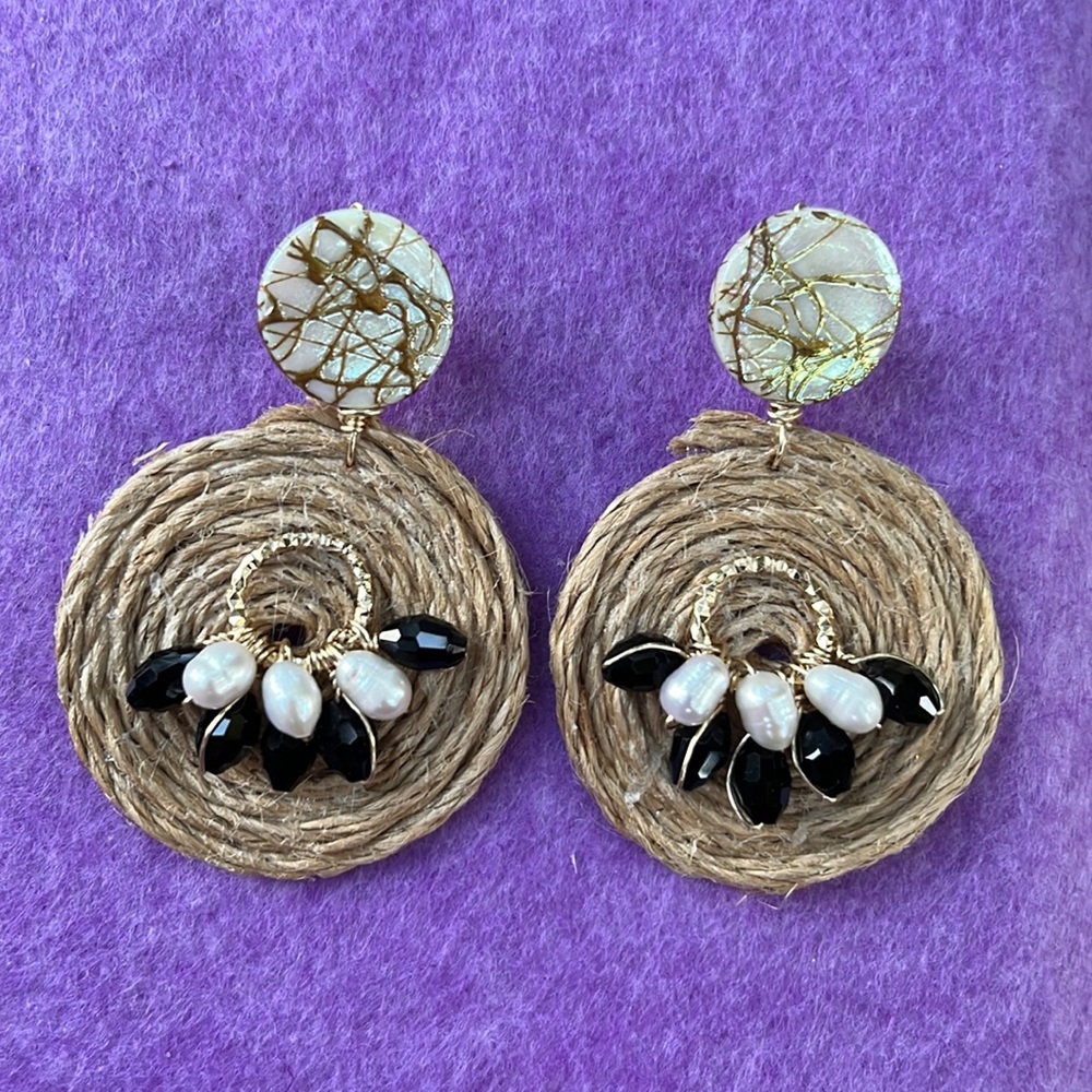 Handmade Black and White Twine Earrings